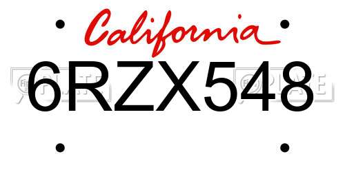 6RZX548 California License Plate