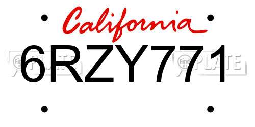 6RZY771 California License Plate