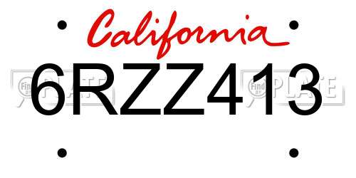 6RZZ413 California License Plate