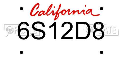 6S12D8 California License Plate