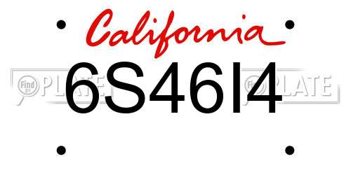 6S46I4 California License Plate