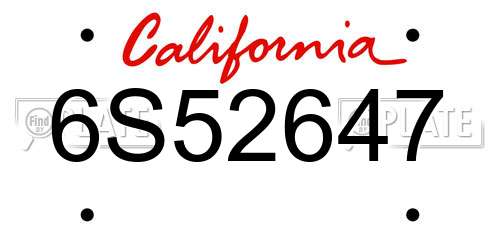 6S52647 California License Plate