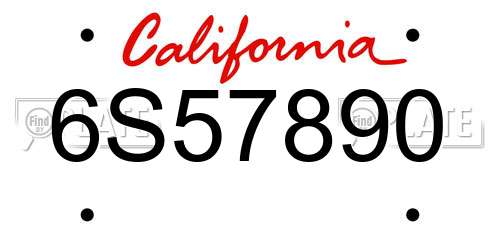 6S57890 California License Plate