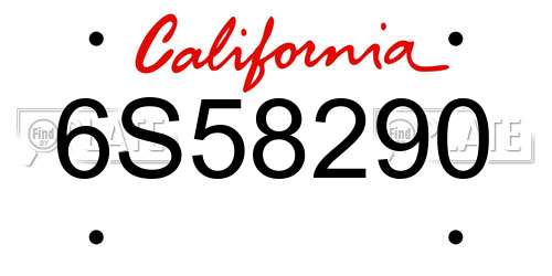 6S58290 California License Plate