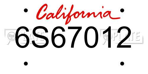 6S67012 California License Plate
