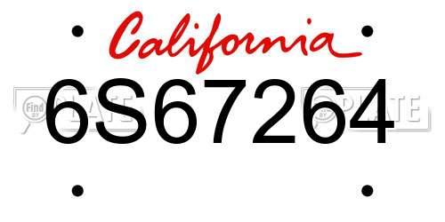 6S67264 California License Plate