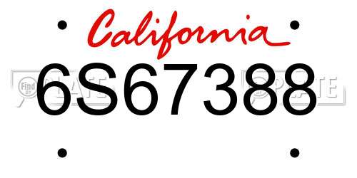 6S67388 California License Plate