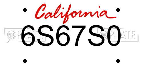 6S67S0 California License Plate