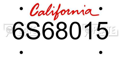 6S68015 California License Plate