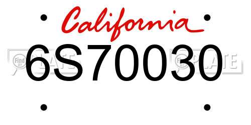 6S70030 California License Plate