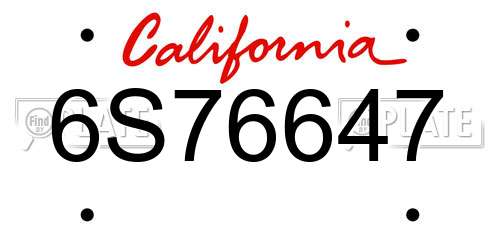 6S76647 California License Plate