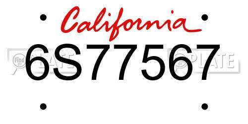 6S77567 California License Plate