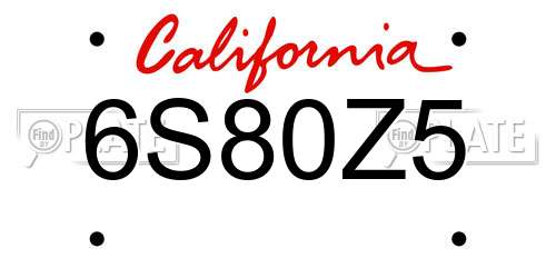6S80Z5 California License Plate