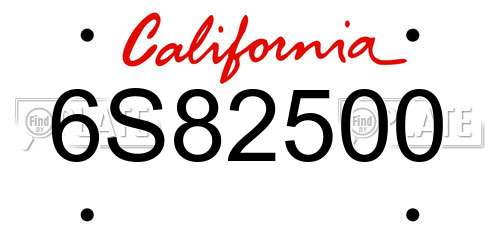 6S82500 California License Plate