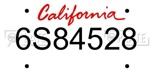6S84528 California License Plate