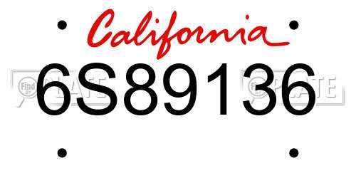 6S89136 California License Plate