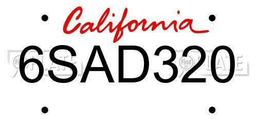 6SAD320 California License Plate
