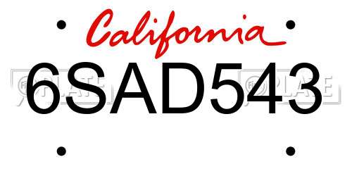 6SAD543 California License Plate