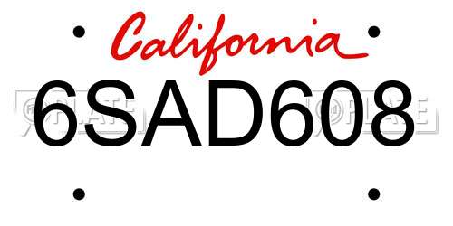 6SAD608 California License Plate