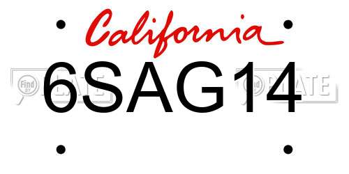 6SAG14 California License Plate