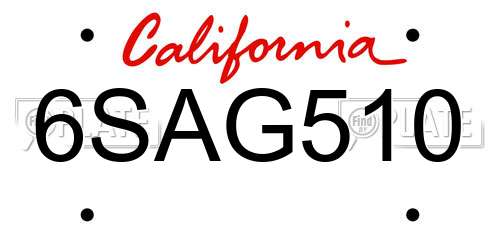 6SAG510 California License Plate