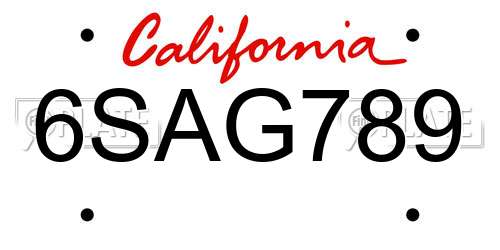 6SAG789 California License Plate