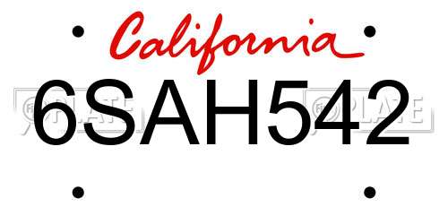 6SAH542 California License Plate