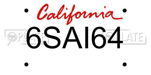 6SAI64 California License Plate