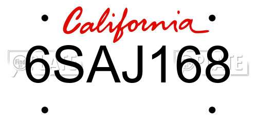 6SAJ168 California License Plate