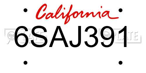 6SAJ391 California License Plate