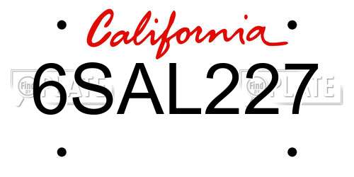 6SAL227 California License Plate