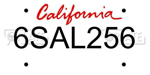 6SAL256 California License Plate