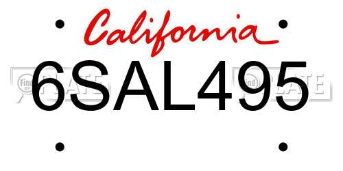 6SAL495 California License Plate
