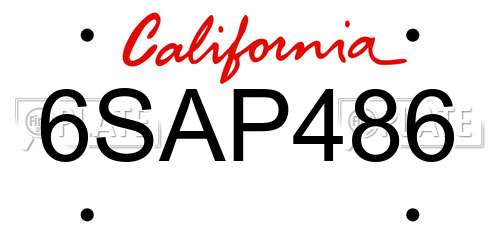 6SAP486 California License Plate