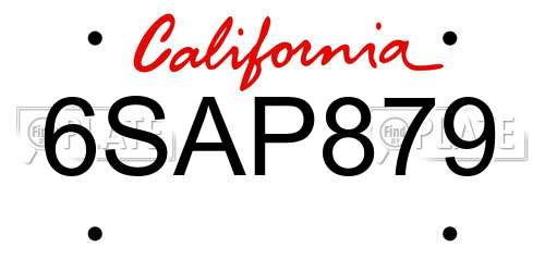 6SAP879 California License Plate