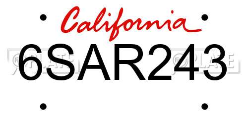 6SAR243 California License Plate
