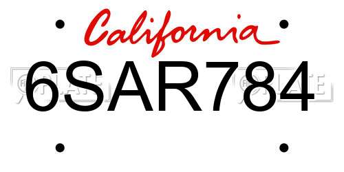 6SAR784 California License Plate