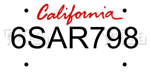 6SAR798 California License Plate