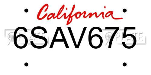 6SAV675 California License Plate