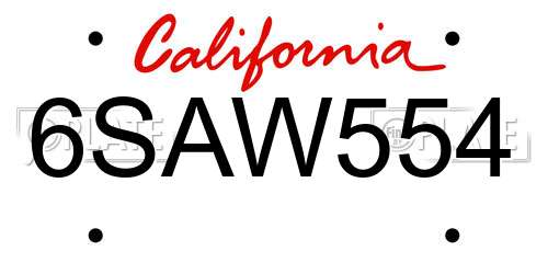 6SAW554 California License Plate