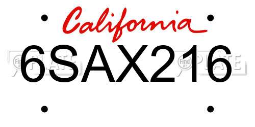 6SAX216 California License Plate