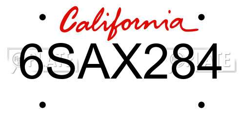 6SAX284 California License Plate