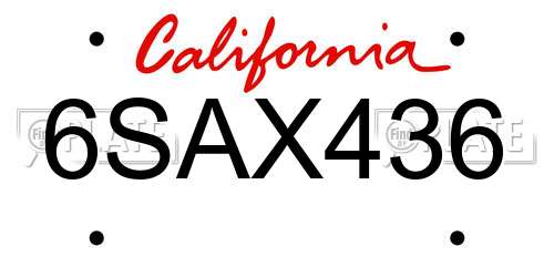 6SAX436 California License Plate