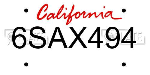 6SAX494 California License Plate