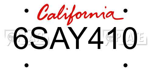 6SAY410 California License Plate