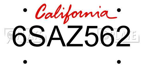 6SAZ562 California License Plate