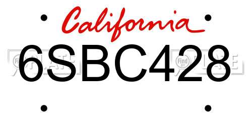 6SBC428 California License Plate