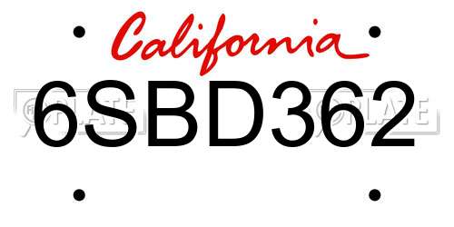 6SBD362 California License Plate