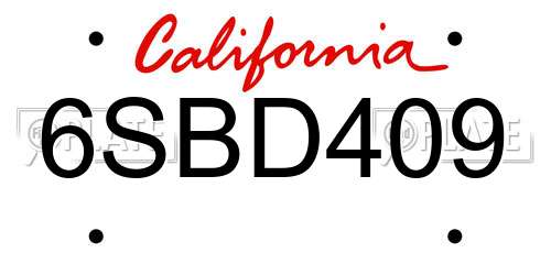 6SBD409 California License Plate