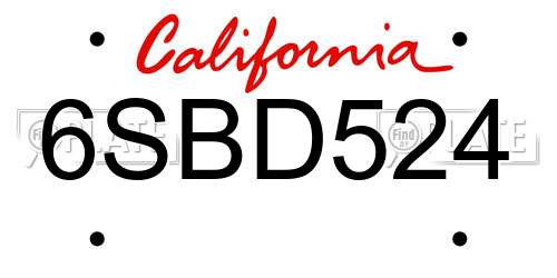 6SBD524 California License Plate